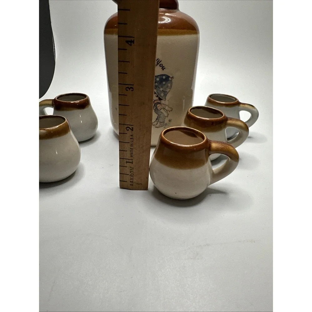 Vintage Brown/Tan, Glazed Ceramic Moonshine Jug with 5 